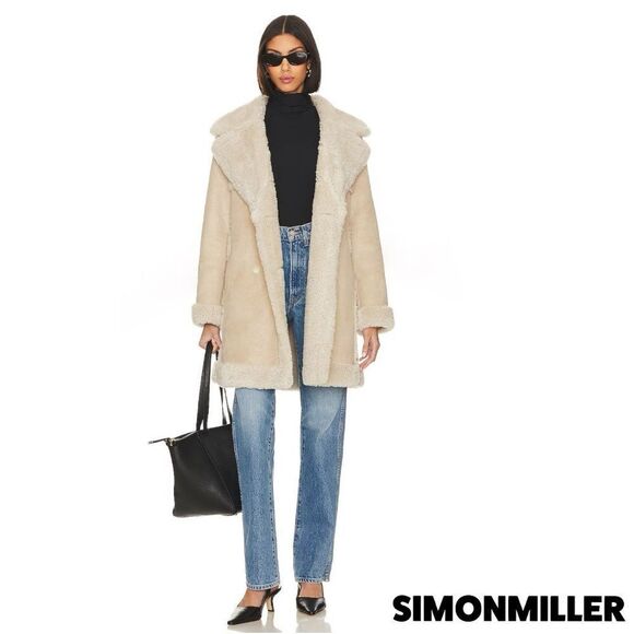 Simon Miller **NWT** Midi Jetz Faux-Fur Shearling Coat in Milk (Beige/Cream) - Picture 8 of 16